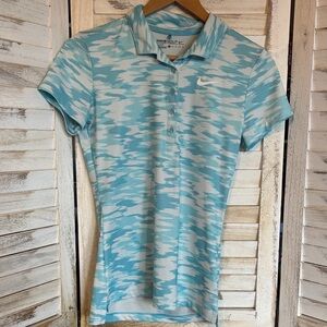 Nike Golf Dri-Fit Light Blue and White Patterned Polo
